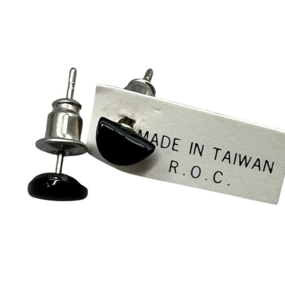 Minimalist Black Semi-Circle Stud Earrings Made In Taiwan - Picture 1 of 2